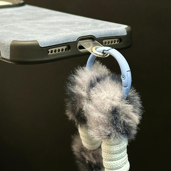Funda para teléfono de TPU de tela de gamuza sintética con cuerda de peluche de conejo serigrafiada, For iPhone 17 Pro Max, For iPhone 17 Pro, For iPhone 17, For iPhone 16 Pro Max, For iPhone 16 Pro, For iPhone 16, For iPhone 15 Pro Max, For iPhone 15 ...