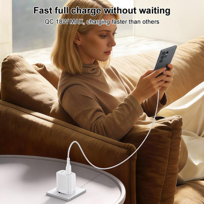 Cargador Yesido de 18 W con interfaz USB única y cable USB a tipo C., EU Plug, UK Plug, US Plug