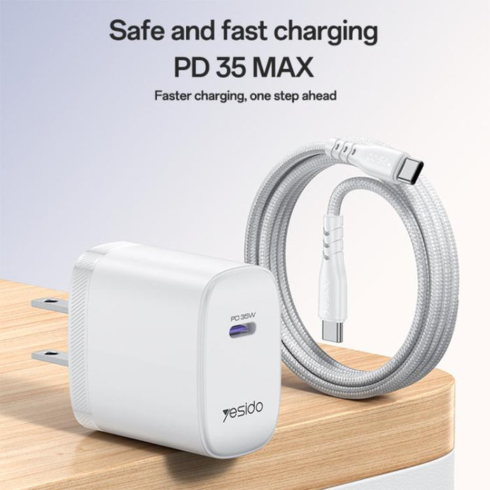 Yesido YC20U PD35W Cargador rápido de un solo puerto USB-C/Tipo-C con cable Tipo-C a Tipo-C, YC20U