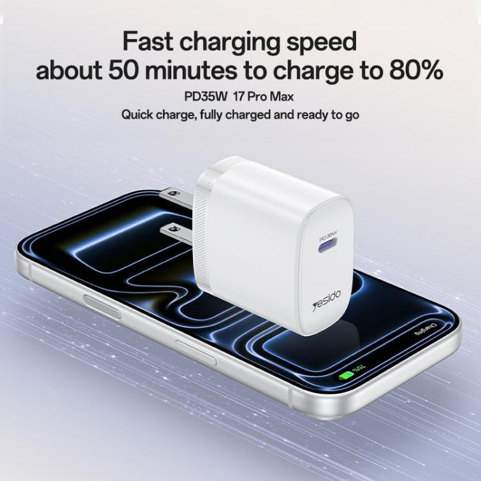 Yesido YC20U PD35W Cargador rápido de un solo puerto USB-C/Tipo-C con cable Tipo-C a Tipo-C, YC20U