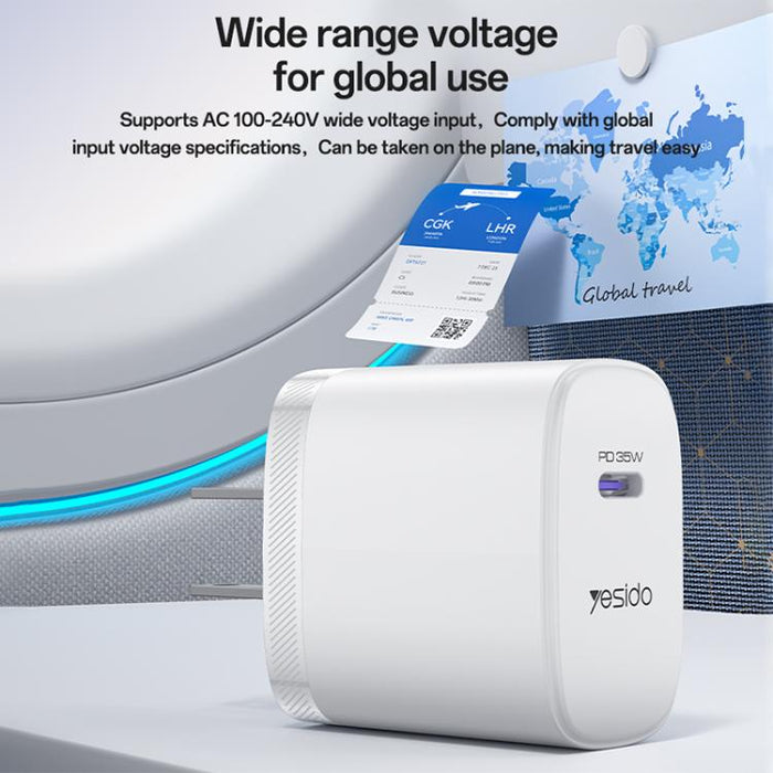 Yesido YC20U PD35W Cargador rápido de un solo puerto USB-C/Tipo-C con cable Tipo-C a Tipo-C, YC20U