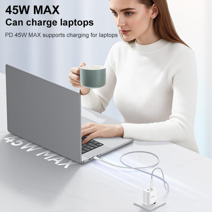 Kit de cargador rápido doble USB-C Yesido PD45W con cable USB-C a USB-C., US Plug, EU Plug, UK Plug
