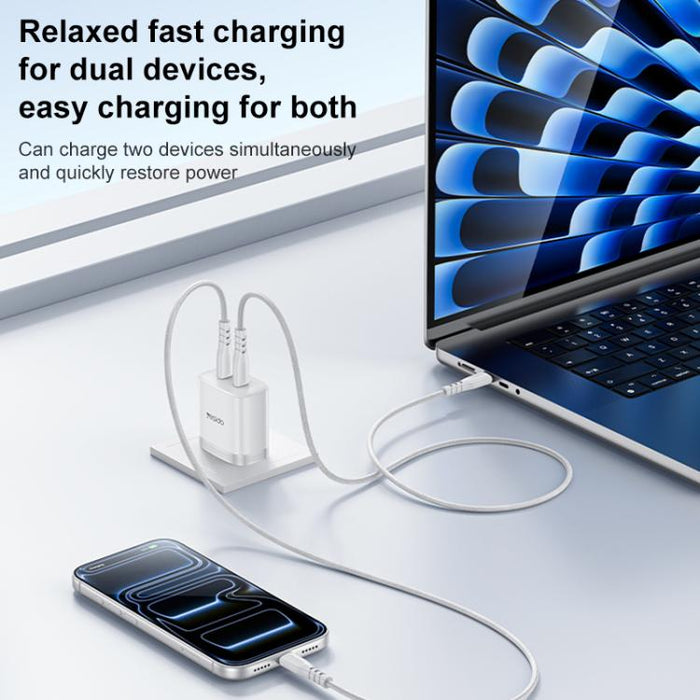 Kit de cargador rápido doble USB-C Yesido PD45W con cable USB-C a USB-C., US Plug, EU Plug, UK Plug