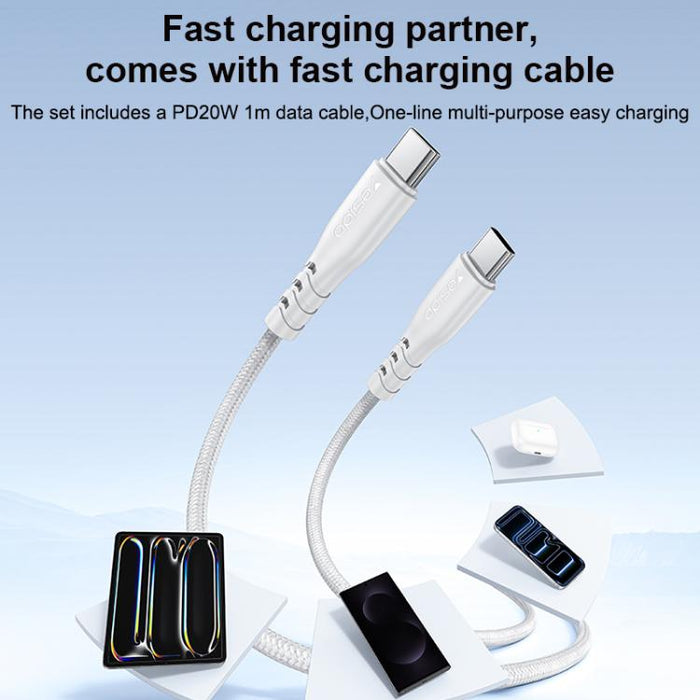 Conjunto de cargador Yesido YC106 PD20W USB-C/Tipo-C y QC18W USB-A con doble puerto y cable Tipo-C a Tipo-C., YC106