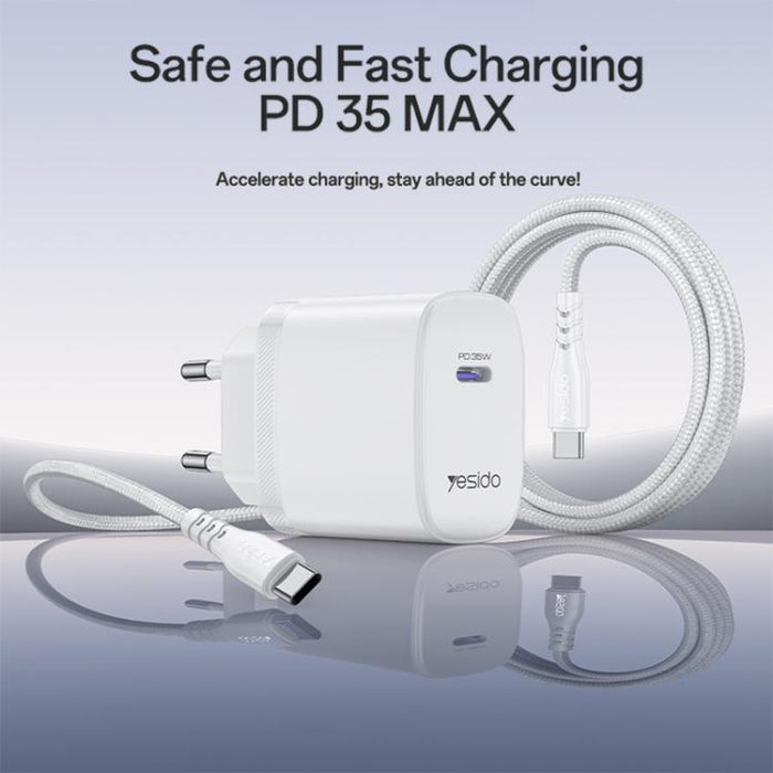 Cargador rápido Yesido YC107 PD35W USB-C / Tipo-C de un solo puerto con cable Tipo-C a Tipo-C., YC107