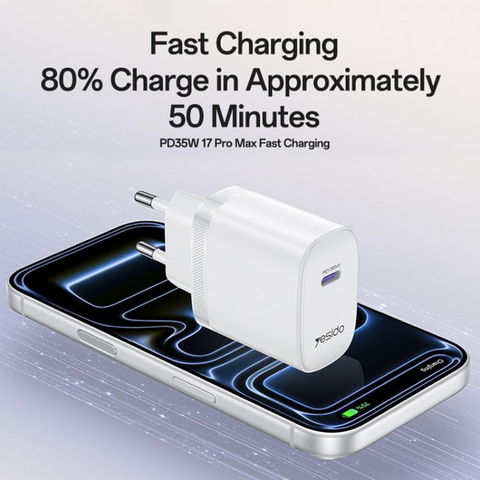 Cargador rápido Yesido YC107 PD35W USB-C / Tipo-C de un solo puerto con cable Tipo-C a Tipo-C., YC107