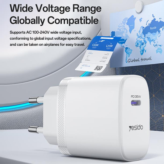 Cargador rápido Yesido YC107 PD35W USB-C / Tipo-C de un solo puerto con cable Tipo-C a Tipo-C., YC107