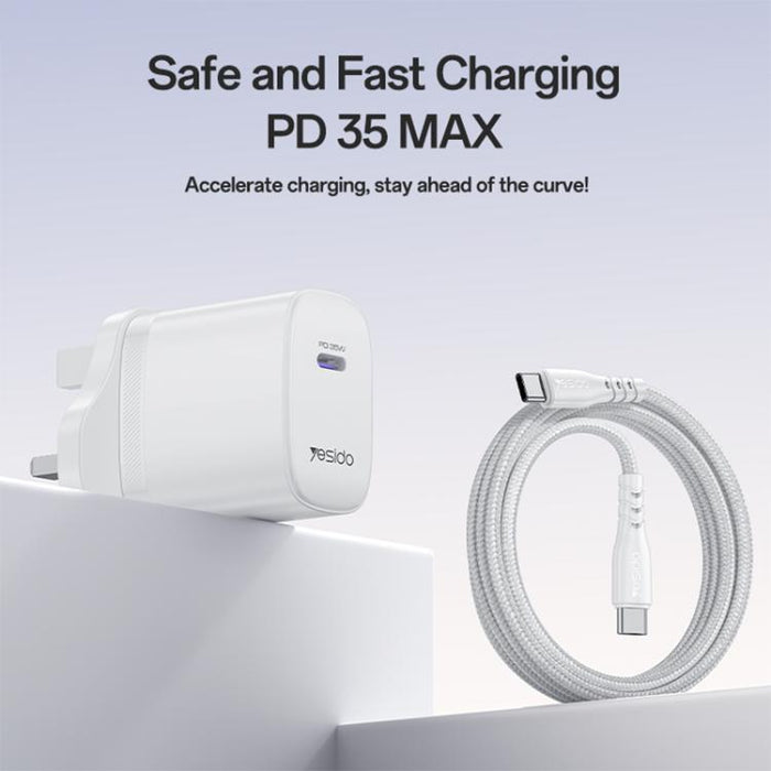 Yesido YC153 PD35W Cargador rápido de un solo puerto USB-C/Tipo-C con cable Tipo-C a Tipo-C, YC153
