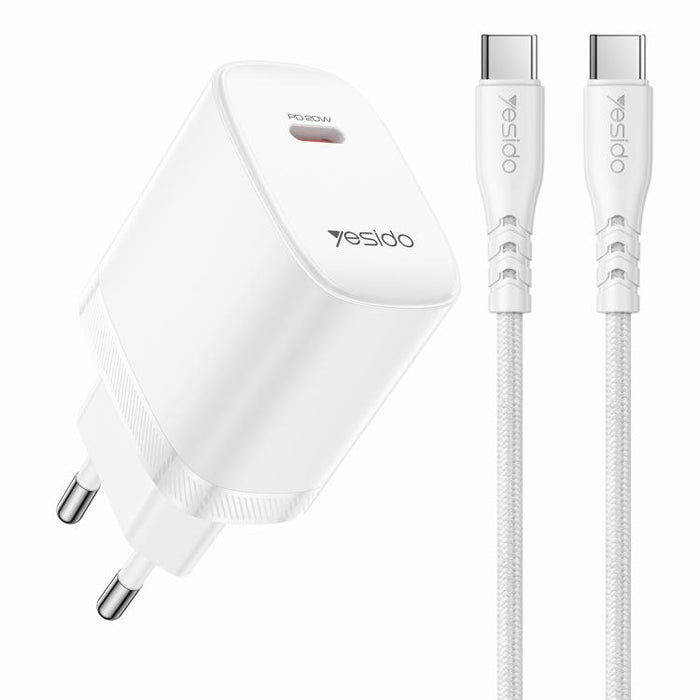 Conjunto de cargador Yesido YC105 PD20W Tipo-C con cable de datos Tipo-C a Tipo-C de 1 m, YC105