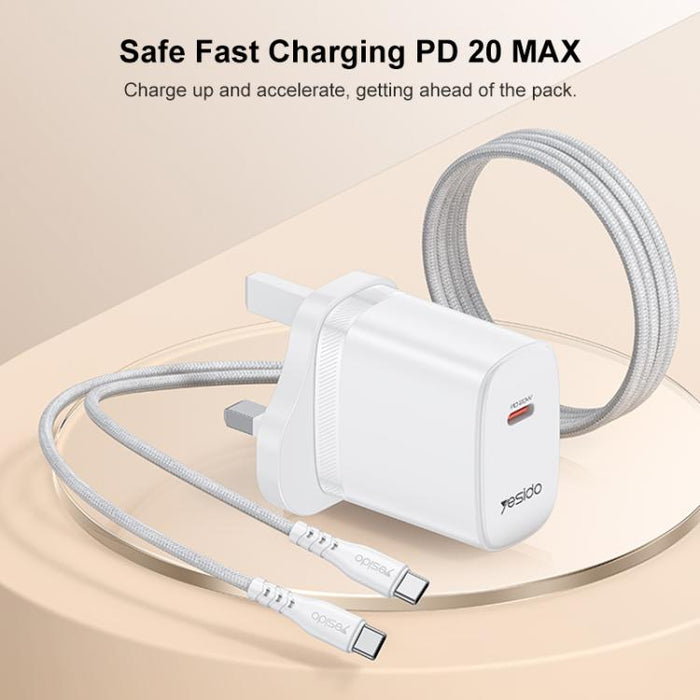 Conjunto de cargador Yesido YC151 PD20W Tipo-C con cable de datos Tipo-C a Tipo-C de 1 m, YC151