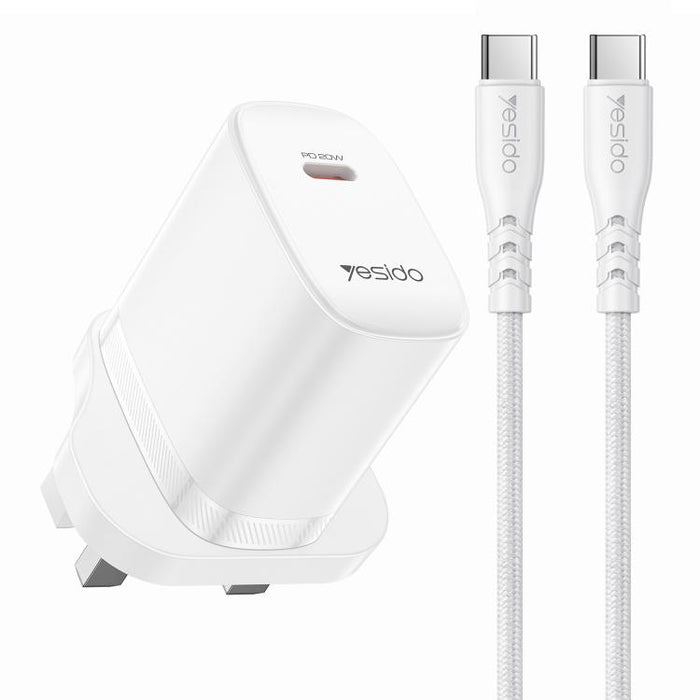 Conjunto de cargador Yesido YC151 PD20W Tipo-C con cable de datos Tipo-C a Tipo-C de 1 m, YC151