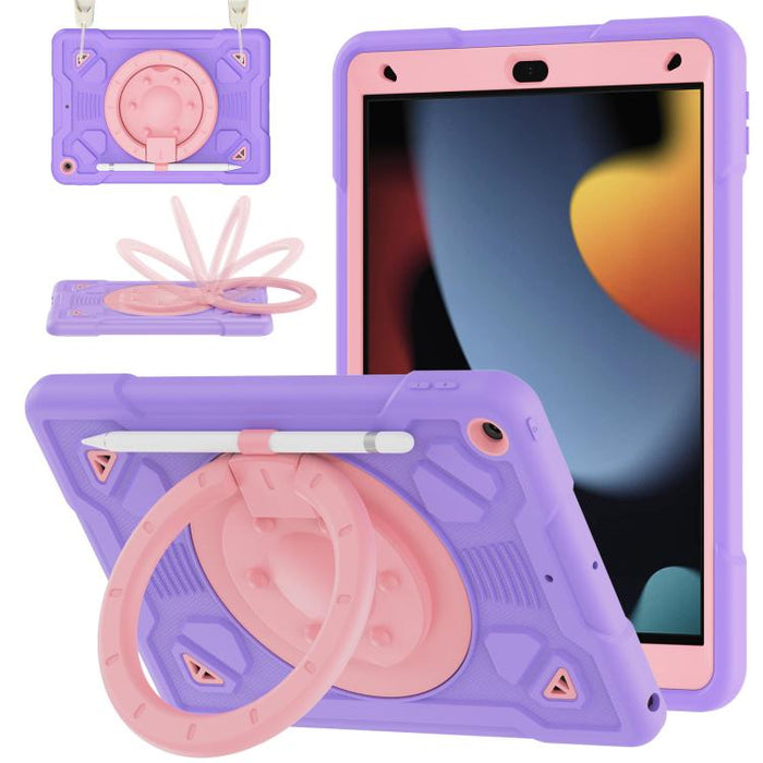 Funda de silicona para tablet PC con soporte para anillo de planeta espacial y correa para el hombro., For iPad 10.2 2021 / 2020 / 2019