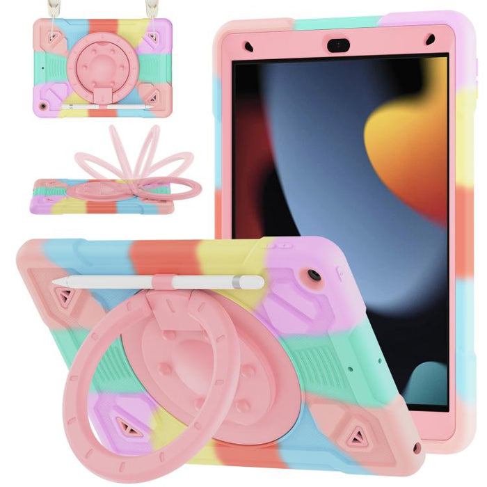 Funda de silicona para tablet PC con soporte para anillo de planeta espacial y correa para el hombro., For iPad 10.2 2021 / 2020 / 2019