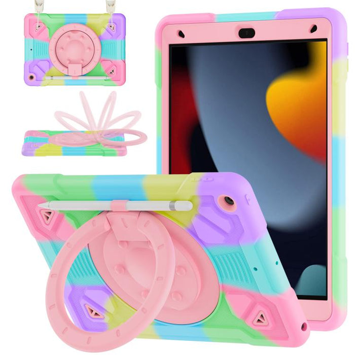 Funda de silicona para tablet PC con soporte para anillo de planeta espacial y correa para el hombro., For iPad 10.2 2021 / 2020 / 2019