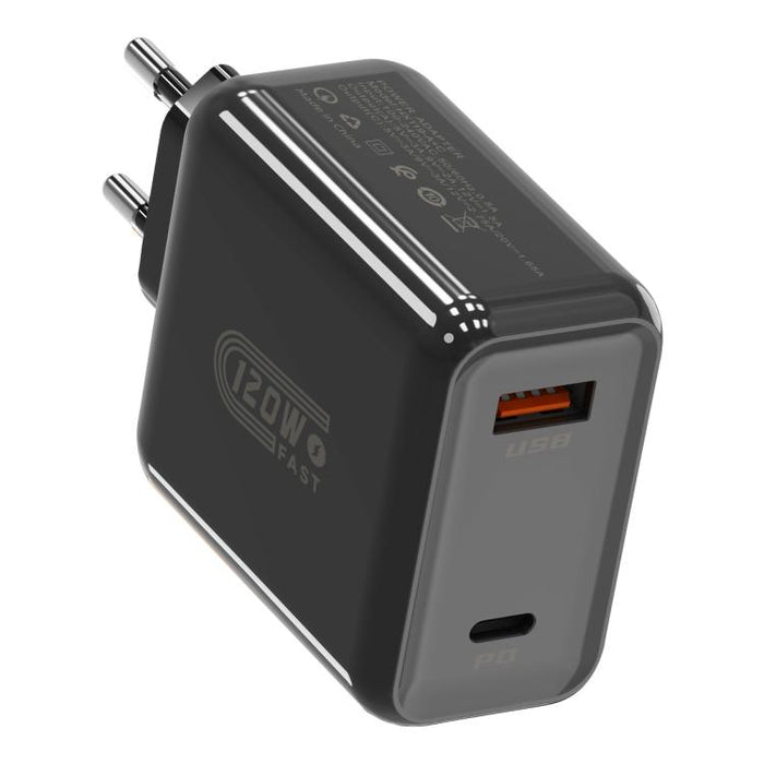 Cargador rápido HX119 de 120 W con interfaz dual USB y Tipo-C, EU Plug, UK Plug, US Plug