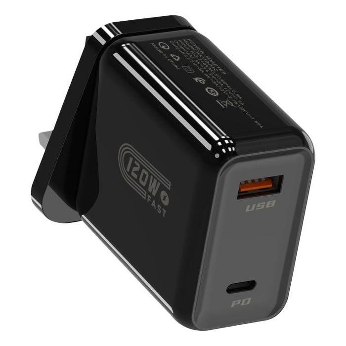 Cargador rápido HX119 de 120 W con interfaz dual USB y Tipo-C, EU Plug, UK Plug, US Plug