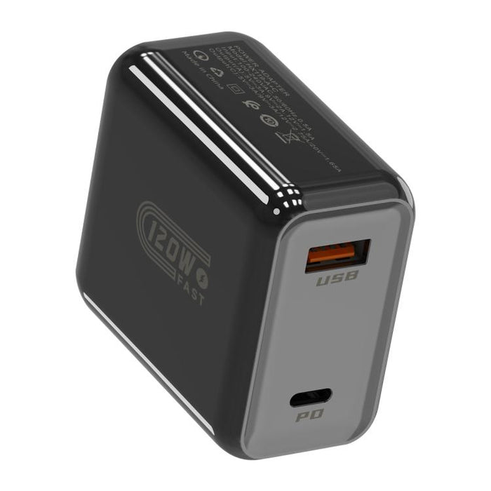 Cargador rápido HX119 de 120 W con interfaz dual USB y Tipo-C, EU Plug, UK Plug, US Plug