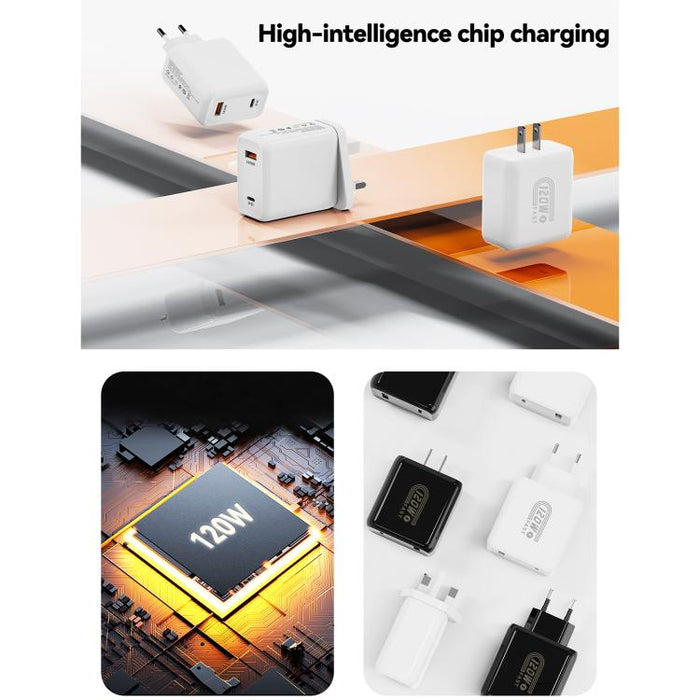 Cargador rápido HX119 de 120 W con interfaz dual USB y Tipo-C, EU Plug, UK Plug, US Plug