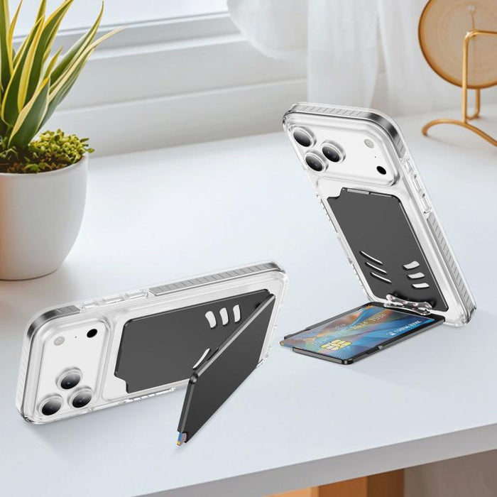 Bolsa magnética metálica con clip para tarjetas y soporte plegable