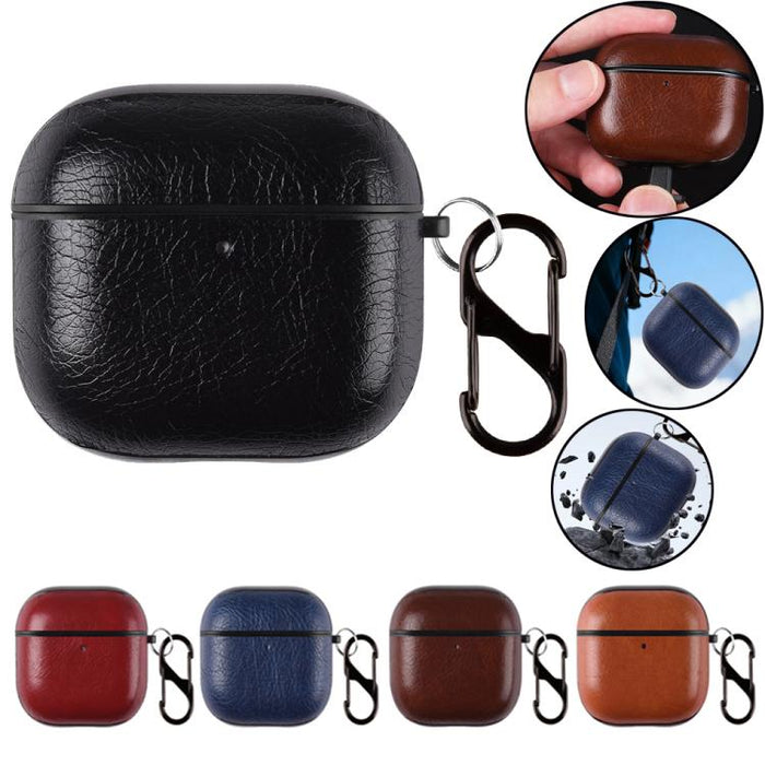 Estuche para auriculares de dos piezas de piel sintética con gancho y dedal., For AirPods Pro 3, For AirPods 4, For AirPods Pro 2