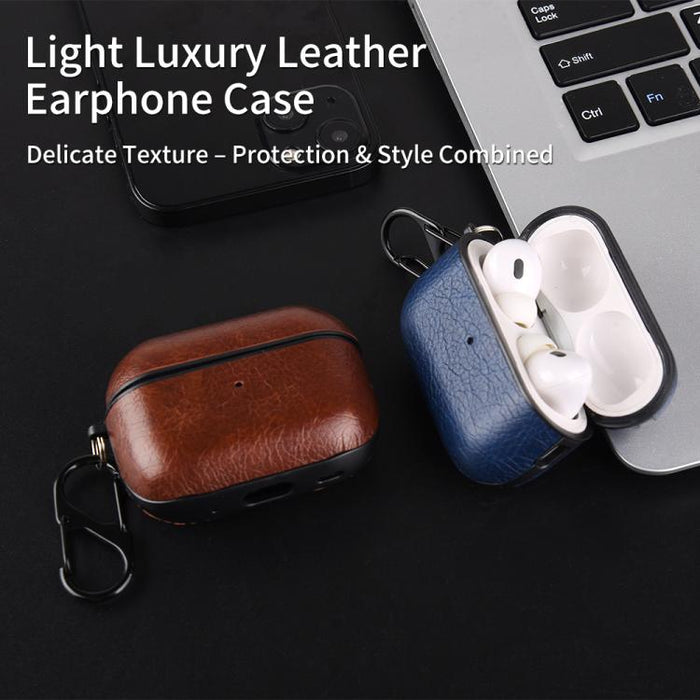 Estuche para auriculares de dos piezas de piel sintética con gancho y dedal., For AirPods Pro 3, For AirPods 4, For AirPods Pro 2