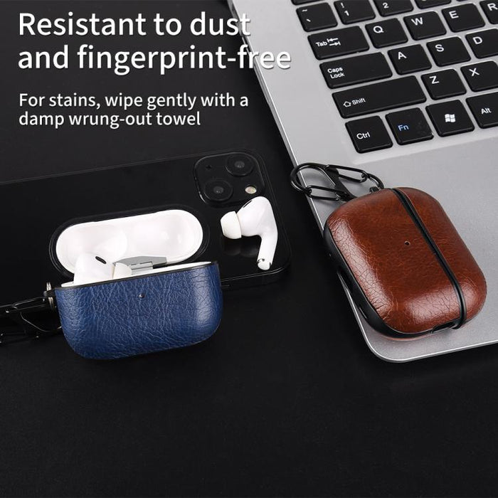 Estuche para auriculares de dos piezas de piel sintética con gancho y dedal., For AirPods Pro 3, For AirPods 4, For AirPods Pro 2