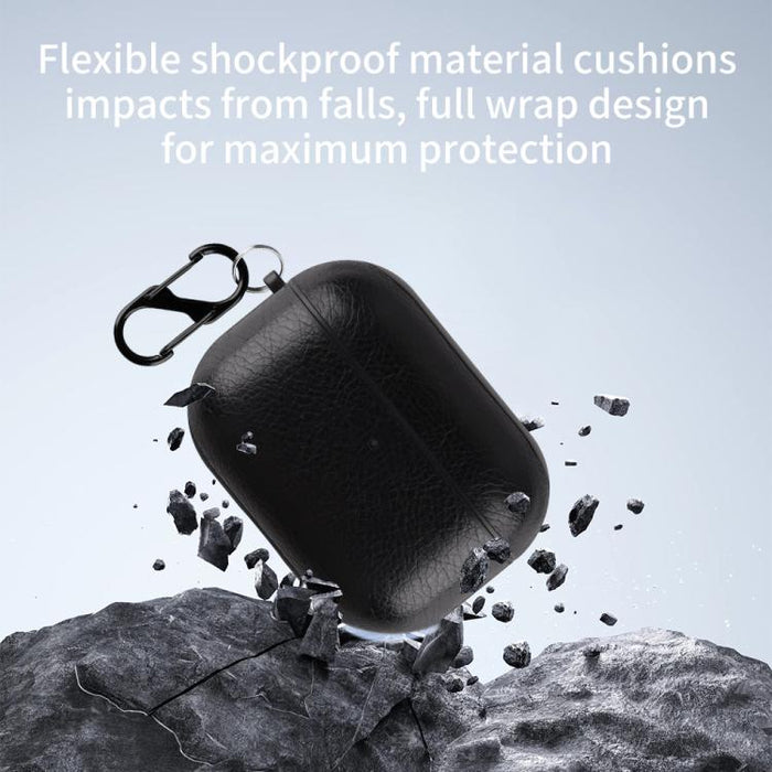 Estuche para auriculares de dos piezas de piel sintética con gancho y dedal., For AirPods Pro 3, For AirPods 4, For AirPods Pro 2