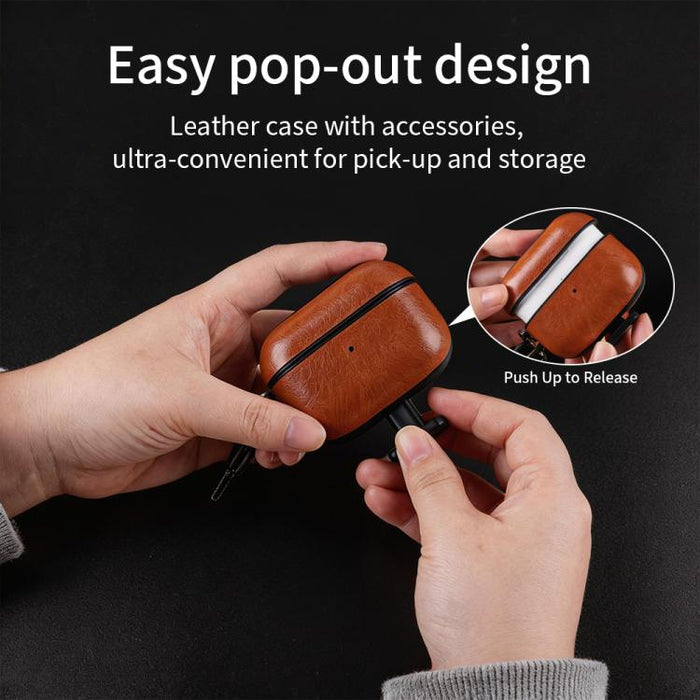 Estuche para auriculares de dos piezas de piel sintética con gancho y dedal., For AirPods Pro 3, For AirPods 4, For AirPods Pro 2