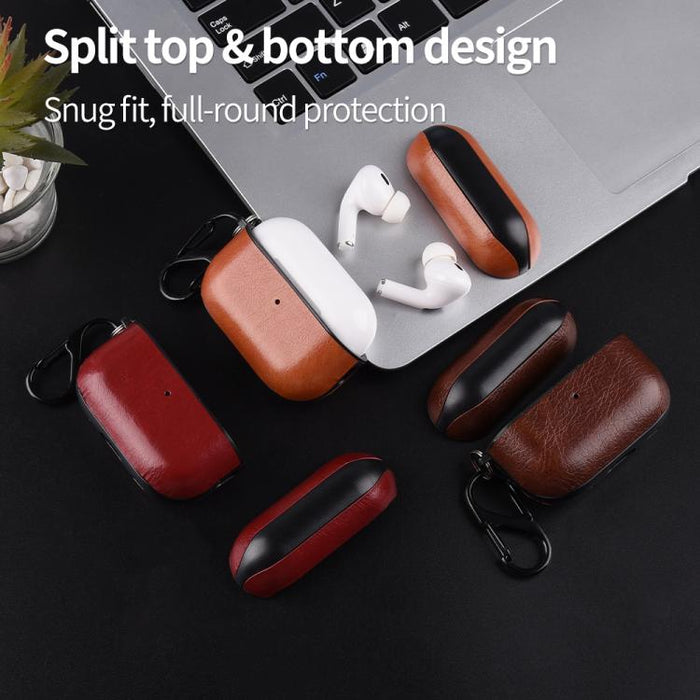 Estuche para auriculares de dos piezas de piel sintética con gancho y dedal., For AirPods Pro 3, For AirPods 4, For AirPods Pro 2