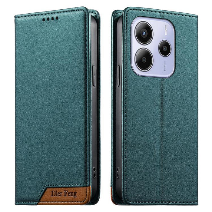 Funda para teléfono Dierfeng Splicing de cuero vegano con imán RFID resistente, For Redmi Note 14 Pro 5G / Note 14 Pro+ 5G, For Redmi Note 14 Pro 4G, For Redmi Note 14 4G 163.25mm, For Redmi 14C 4G / 14R / A4 5G, For Redmi K70 Ultra                    ...