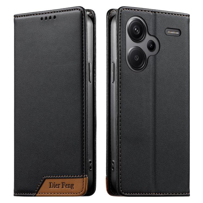 Funda para teléfono Dierfeng Splicing de cuero vegano con imán RFID resistente, For Redmi Note 14 Pro 5G / Note 14 Pro+ 5G, For Redmi Note 14 Pro 4G, For Redmi Note 14 4G 163.25mm, For Redmi 14C 4G / 14R / A4 5G, For Redmi K70 Ultra                    ...