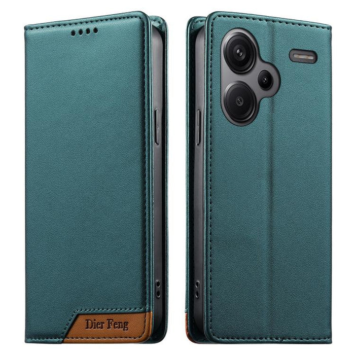 Funda para teléfono Dierfeng Splicing de cuero vegano con imán RFID resistente, For Redmi Note 14 Pro 5G / Note 14 Pro+ 5G, For Redmi Note 14 Pro 4G, For Redmi Note 14 4G 163.25mm, For Redmi 14C 4G / 14R / A4 5G, For Redmi K70 Ultra                    ...