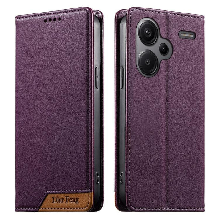 Funda para teléfono Dierfeng Splicing de cuero vegano con imán RFID resistente, For Redmi Note 14 Pro 5G / Note 14 Pro+ 5G, For Redmi Note 14 Pro 4G, For Redmi Note 14 4G 163.25mm, For Redmi 14C 4G / 14R / A4 5G, For Redmi K70 Ultra                    ...