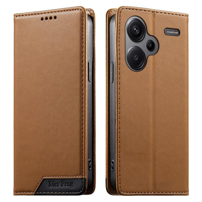 Funda para teléfono Dierfeng Splicing de cuero vegano con imán RFID resistente, For Redmi Note 14 Pro 5G / Note 14 Pro+ 5G, For Redmi Note 14 Pro 4G, For Redmi Note 14 4G 163.25mm, For Redmi 14C 4G / 14R / A4 5G, For Redmi K70 Ultra                    ...
