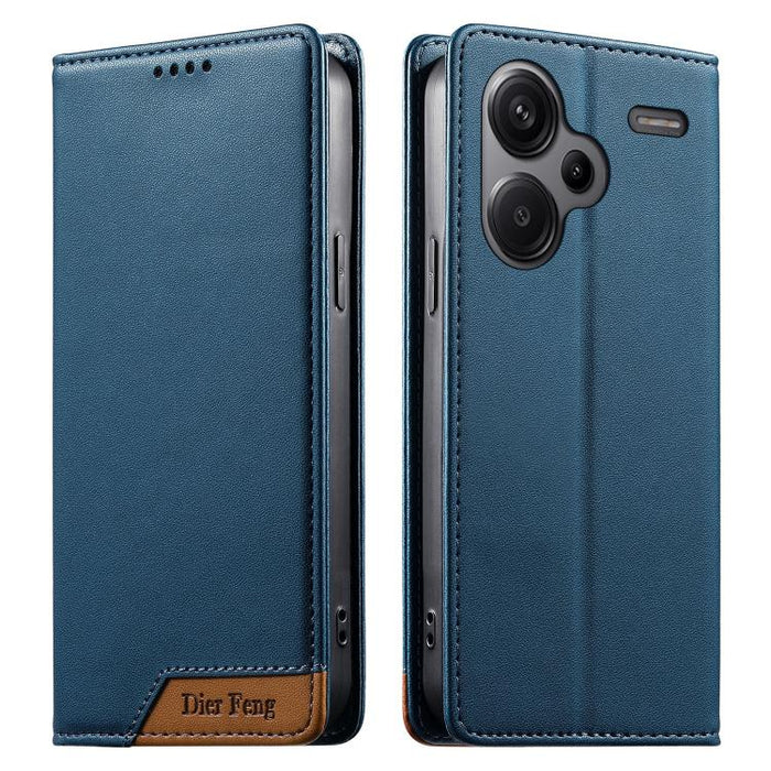 Funda para teléfono Dierfeng Splicing de cuero vegano con imán RFID resistente, For Redmi Note 14 Pro 5G / Note 14 Pro+ 5G, For Redmi Note 14 Pro 4G, For Redmi Note 14 4G 163.25mm, For Redmi 14C 4G / 14R / A4 5G, For Redmi K70 Ultra                    ...