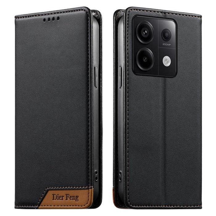 Funda para teléfono Dierfeng Splicing de cuero vegano con imán RFID resistente, For Redmi Note 14 Pro 5G / Note 14 Pro+ 5G, For Redmi Note 14 Pro 4G, For Redmi Note 14 4G 163.25mm, For Redmi 14C 4G / 14R / A4 5G, For Redmi K70 Ultra                    ...