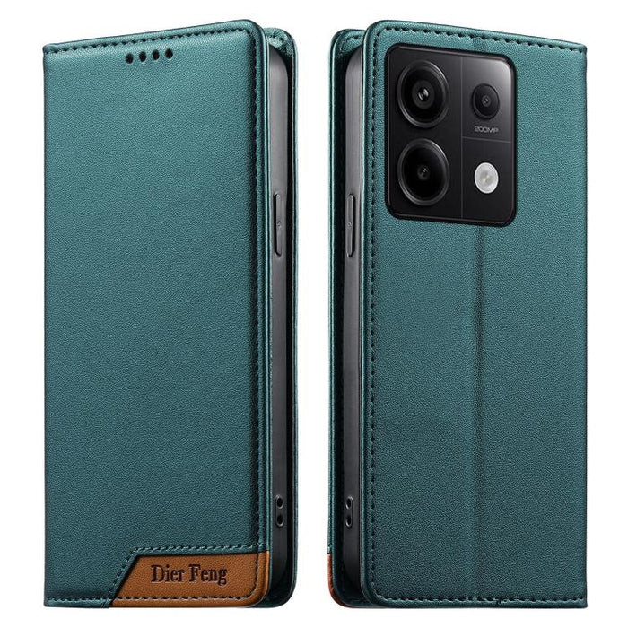 Funda para teléfono Dierfeng Splicing de cuero vegano con imán RFID resistente, For Redmi Note 14 Pro 5G / Note 14 Pro+ 5G, For Redmi Note 14 Pro 4G, For Redmi Note 14 4G 163.25mm, For Redmi 14C 4G / 14R / A4 5G, For Redmi K70 Ultra                    ...