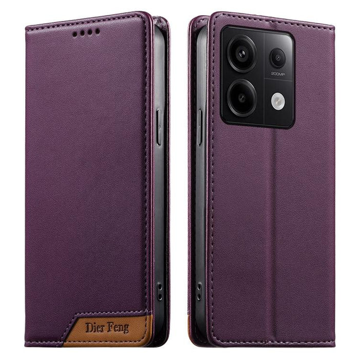 Funda para teléfono Dierfeng Splicing de cuero vegano con imán RFID resistente, For Redmi Note 14 Pro 5G / Note 14 Pro+ 5G, For Redmi Note 14 Pro 4G, For Redmi Note 14 4G 163.25mm, For Redmi 14C 4G / 14R / A4 5G, For Redmi K70 Ultra                    ...