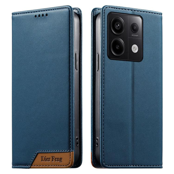Funda para teléfono Dierfeng Splicing de cuero vegano con imán RFID resistente, For Redmi Note 14 Pro 5G / Note 14 Pro+ 5G, For Redmi Note 14 Pro 4G, For Redmi Note 14 4G 163.25mm, For Redmi 14C 4G / 14R / A4 5G, For Redmi K70 Ultra                    ...