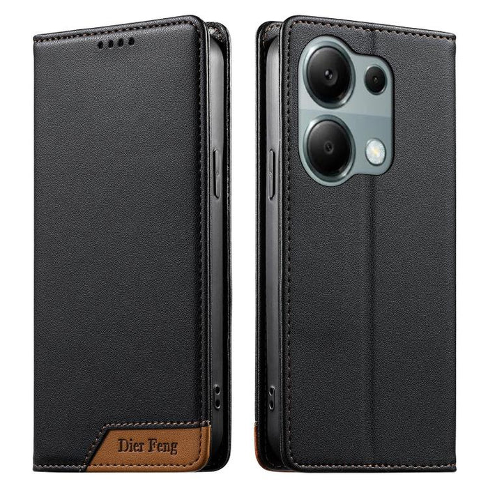 Funda para teléfono Dierfeng Splicing de cuero vegano con imán RFID resistente, For Redmi Note 14 Pro 5G / Note 14 Pro+ 5G, For Redmi Note 14 Pro 4G, For Redmi Note 14 4G 163.25mm, For Redmi 14C 4G / 14R / A4 5G, For Redmi K70 Ultra                    ...