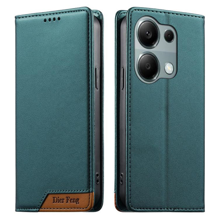 Funda para teléfono Dierfeng Splicing de cuero vegano con imán RFID resistente, For Redmi Note 14 Pro 5G / Note 14 Pro+ 5G, For Redmi Note 14 Pro 4G, For Redmi Note 14 4G 163.25mm, For Redmi 14C 4G / 14R / A4 5G, For Redmi K70 Ultra                    ...
