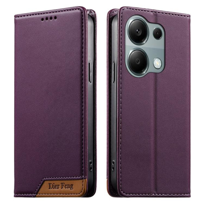 Funda para teléfono Dierfeng Splicing de cuero vegano con imán RFID resistente, For Redmi Note 14 Pro 5G / Note 14 Pro+ 5G, For Redmi Note 14 Pro 4G, For Redmi Note 14 4G 163.25mm, For Redmi 14C 4G / 14R / A4 5G, For Redmi K70 Ultra                    ...