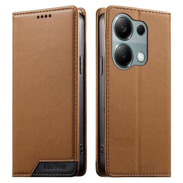 Funda para teléfono Dierfeng Splicing de cuero vegano con imán RFID resistente, For Redmi Note 14 Pro 5G / Note 14 Pro+ 5G, For Redmi Note 14 Pro 4G, For Redmi Note 14 4G 163.25mm, For Redmi 14C 4G / 14R / A4 5G, For Redmi K70 Ultra                    ...