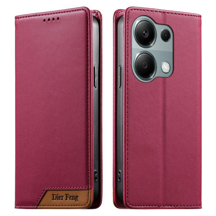 Funda para teléfono Dierfeng Splicing de cuero vegano con imán RFID resistente, For Redmi Note 14 Pro 5G / Note 14 Pro+ 5G, For Redmi Note 14 Pro 4G, For Redmi Note 14 4G 163.25mm, For Redmi 14C 4G / 14R / A4 5G, For Redmi K70 Ultra                    ...