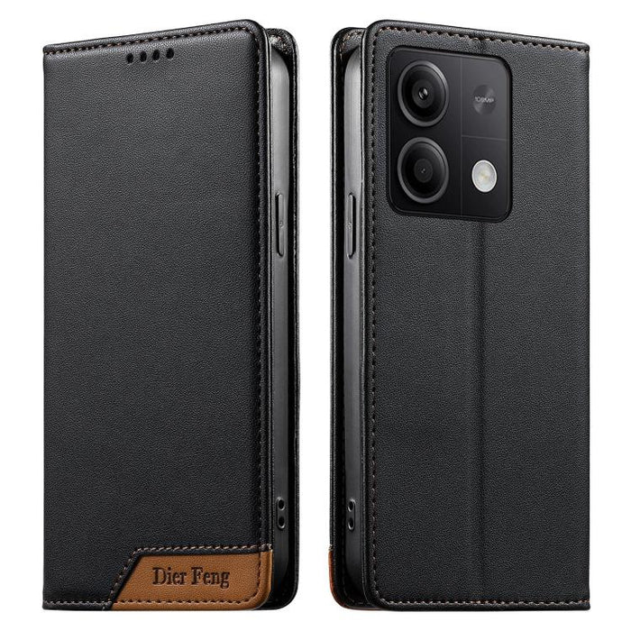 Funda para teléfono Dierfeng Splicing de cuero vegano con imán RFID resistente, For Redmi Note 14 Pro 5G / Note 14 Pro+ 5G, For Redmi Note 14 Pro 4G, For Redmi Note 14 4G 163.25mm, For Redmi 14C 4G / 14R / A4 5G, For Redmi K70 Ultra                    ...