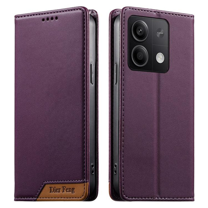 Funda para teléfono Dierfeng Splicing de cuero vegano con imán RFID resistente, For Redmi Note 14 Pro 5G / Note 14 Pro+ 5G, For Redmi Note 14 Pro 4G, For Redmi Note 14 4G 163.25mm, For Redmi 14C 4G / 14R / A4 5G, For Redmi K70 Ultra                    ...