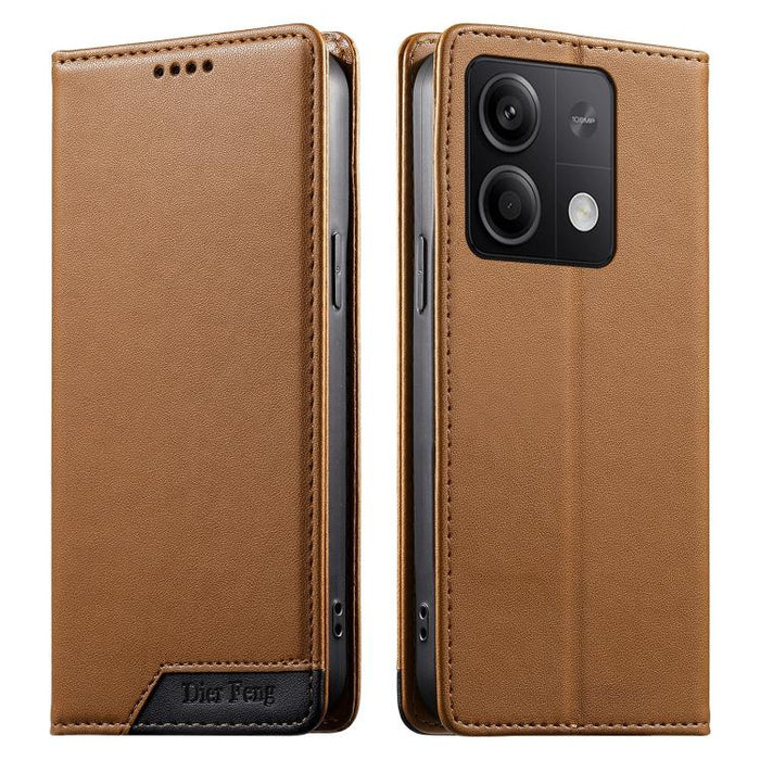 Funda para teléfono Dierfeng Splicing de cuero vegano con imán RFID resistente, For Redmi Note 14 Pro 5G / Note 14 Pro+ 5G, For Redmi Note 14 Pro 4G, For Redmi Note 14 4G 163.25mm, For Redmi 14C 4G / 14R / A4 5G, For Redmi K70 Ultra                    ...