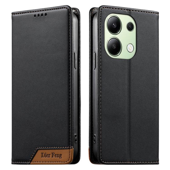 Funda para teléfono Dierfeng Splicing de cuero vegano con imán RFID resistente, For Redmi Note 14 Pro 5G / Note 14 Pro+ 5G, For Redmi Note 14 Pro 4G, For Redmi Note 14 4G 163.25mm, For Redmi 14C 4G / 14R / A4 5G, For Redmi K70 Ultra                    ...