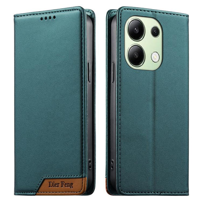 Funda para teléfono Dierfeng Splicing de cuero vegano con imán RFID resistente, For Redmi Note 14 Pro 5G / Note 14 Pro+ 5G, For Redmi Note 14 Pro 4G, For Redmi Note 14 4G 163.25mm, For Redmi 14C 4G / 14R / A4 5G, For Redmi K70 Ultra                    ...
