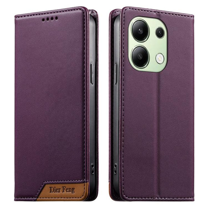 Funda para teléfono Dierfeng Splicing de cuero vegano con imán RFID resistente, For Redmi Note 14 Pro 5G / Note 14 Pro+ 5G, For Redmi Note 14 Pro 4G, For Redmi Note 14 4G 163.25mm, For Redmi 14C 4G / 14R / A4 5G, For Redmi K70 Ultra                    ...